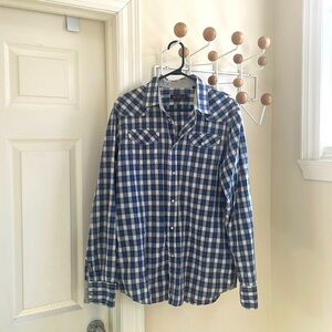 Ben Sherman - Western Pearl Snap Casual Button Down Shirt - Blue/Grey - XL